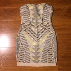 Tan Gemmed Strapless Dress / Cocktail